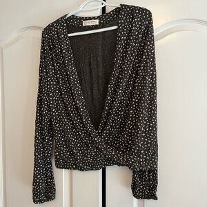 Lucky Brand Black and White Wrap Blouse Large
